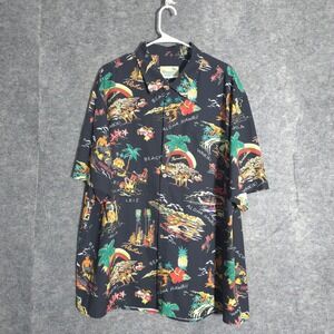 Royaura Hawaiian Shirt Mens 3XL Black Tropical Waikiki Aloha Button Down SS Fit